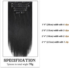 Load image into Gallery viewer, Natural Black Clip-in Hair Extensions – 18 Inch Real Human Hair
