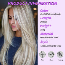 Load image into Gallery viewer, 13x6 Lace Front Wig Straight 26 Inch Highlight Platinum Blonde Synthetic
