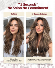 Load image into Gallery viewer, Long Wavy Wig With Bangs PuffPro Voluminous High Crown 4x4 Parting Latte Brown Balayage
