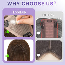 Load image into Gallery viewer, Human Hair Topper with Bangs, 100% Remy Toppers Hair Pieces for Women, No Tangle &amp; Smooth, Clip-in Bangs 10 Inch Chocolate Brown
