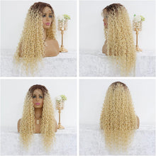 Load image into Gallery viewer, ong blonde curly wig with lace front
