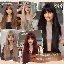 Load image into Gallery viewer, Geogroket Heat-Resistant Straight Synthetic Wig with Bangs for Girls

