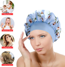 Load image into Gallery viewer, Silk Sleep Bonnet Duo – Blue Satin for Curly Hair
