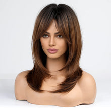 Load image into Gallery viewer, Ombre Brown Wig With Long Layered Bangs
