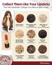 Load image into Gallery viewer, Long Wavy Wig With Bangs PuffPro Voluminous High Crown 4x4 Parting Latte Brown Balayage
