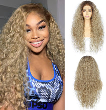 Load image into Gallery viewer, 26 inch loose curly ombre ash blonde synthetic lace front wig
