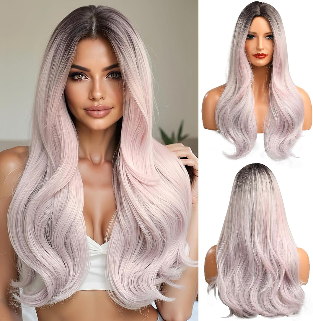 Ombre Blonde Mixed Light Pink Synthetic Wig