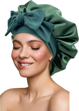 Load image into Gallery viewer, Hunter Green Satin Silk Hair Bonnet – Large Adjustable Night Cap
