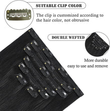 Load image into Gallery viewer, Natural Black Clip-in Hair Extensions – 18 Inch Real Human Hair

