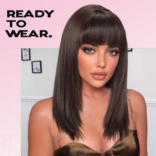 Load image into Gallery viewer, Topshe Brown Glueless Heat‑Resistant Synthetic Wig 18‑Inch Shoulder‑Length
