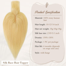 Load image into Gallery viewer, Human Hair Topper Crown Topper Hair Piece for Women 6X9 cm Base
