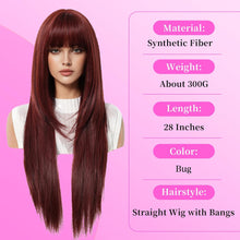 Load image into Gallery viewer, Geogroket Burgundy Red Straight Wig
