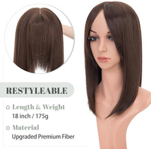 Load image into Gallery viewer, MY-LADY 14‑Inch Dark Brown Hair Topper with 6×6 Lace Base – Thick Synthetic Wiglet
