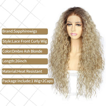 Load image into Gallery viewer, long heat-resistant blonde wig with curls and baby hairs
