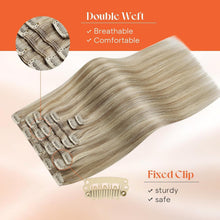 Load image into Gallery viewer, Clip-In Human Hair Extensions Straight 18 Inch 120g 7-Piece Set Ash Blonde Highlight
