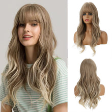 Load image into Gallery viewer, Heat Resistant 24 Inches Long Wavy Ombre Purple to Grey Wig with Bangs
