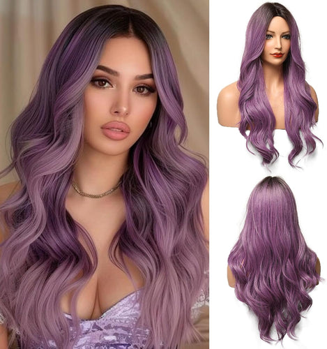 Purple Long Wavy Wig for Women