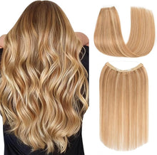 Load image into Gallery viewer, Premium 16 Inch S-noilite Halo Hair Extensions Golden Brown Bleach Blonde
