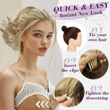 Load image into Gallery viewer, BARSDAR Short Blonde Ponytail - 10 Inch Wavy Drawstring Ponytail Hair Extensions for Women - Synthetic Comb Clip in Ponytail Hairpieces Fake Pony Tails Daily - Light Ash Blonde with Highlights
