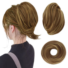 Load image into Gallery viewer, Straight Hair Bun Ponytail Extension, Elastic Scrunchie
