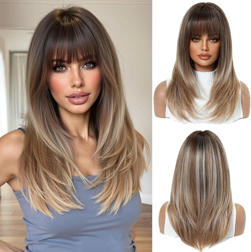 OUFEI Ombre Mixed Blonde Synthetic Wig – Natural Look, Heat‑Resistant