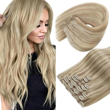 Load image into Gallery viewer, Clip-In Human Hair Extensions Straight 18 Inch 120g 7-Piece Set Ash Blonde Highlight
