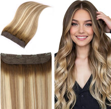 Load image into Gallery viewer, 14 inch Remy human hair halo extension brown to ash blonde

