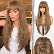 Load image into Gallery viewer, Straight Wig With Bangs 26" PuffPro Voluminous High Crown 4x4 Parting
