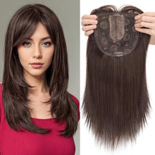 Load image into Gallery viewer, MY-LADY 14‑Inch Dark Brown Hair Topper with 6×6 Lace Base – Thick Synthetic Wiglet
