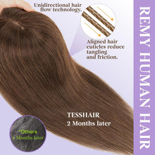 Load image into Gallery viewer, Human Hair Topper with Bangs, 100% Remy Toppers Hair Pieces for Women, No Tangle &amp; Smooth, Clip-in Bangs 10 Inch Chocolate Brown
