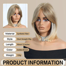Load image into Gallery viewer, Straight Bob Wig Synthetic Middle Part Shoulder Length 12 Inch
