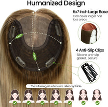 Load image into Gallery viewer, Human Hair Topper 150 Density Clip-In 6x7 Inch Silk Base Straight
