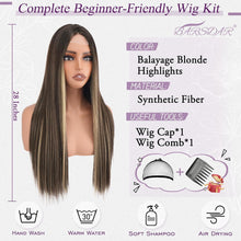 Load image into Gallery viewer, BARSDAR 28-Inch Long Straight Balayage Blonde Highlight Wig
