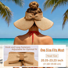 Load image into Gallery viewer, Women's UV UPF 50 Straw Sun Visor Hat Foldable Wide Brim Ponytail Summer Packable Travel
