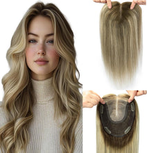 Load image into Gallery viewer, Women's Human Hair Topper Large Base Clip-In Straight Hairpiece
