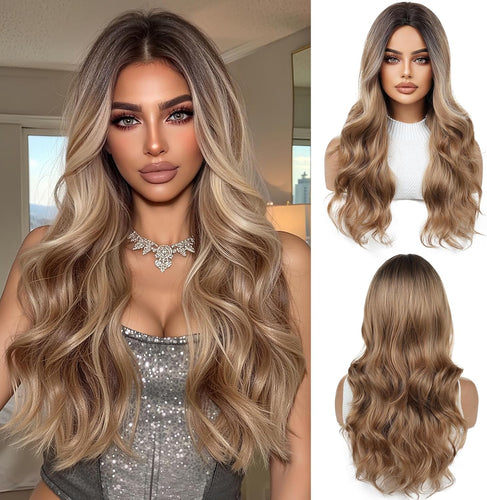 OUFEI Ombre Dark Blonde Curly Heat‑Resistant Synthetic Wig
