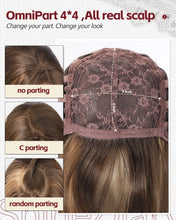 Load image into Gallery viewer, Long Wavy Wig With Bangs PuffPro Voluminous High Crown 4x4 Parting Latte Brown Balayage
