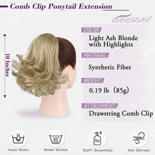 Load image into Gallery viewer, BARSDAR Short Blonde Ponytail - 10 Inch Wavy Drawstring Ponytail Hair Extensions for Women - Synthetic Comb Clip in Ponytail Hairpieces Fake Pony Tails Daily - Light Ash Blonde with Highlights
