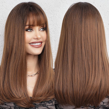 Straight Layered and Heat-Resistant Ombre Brown Synthetic Wig