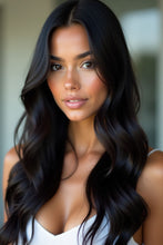 Load image into Gallery viewer, Premium 22-inch human hair lace front wig in dark brown-black
