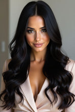 Load image into Gallery viewer, Long 22-inch lace front human hair wig in natural dark brown-black colour
