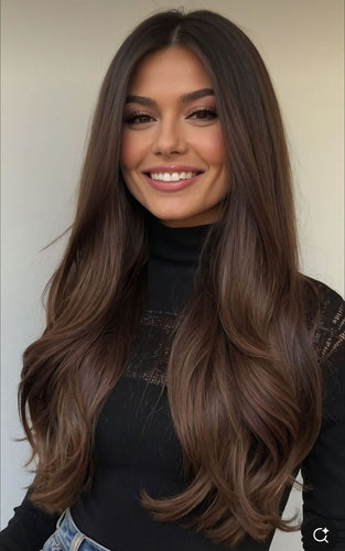 24 inch chocolate mousse brown layered human hair wig Canada