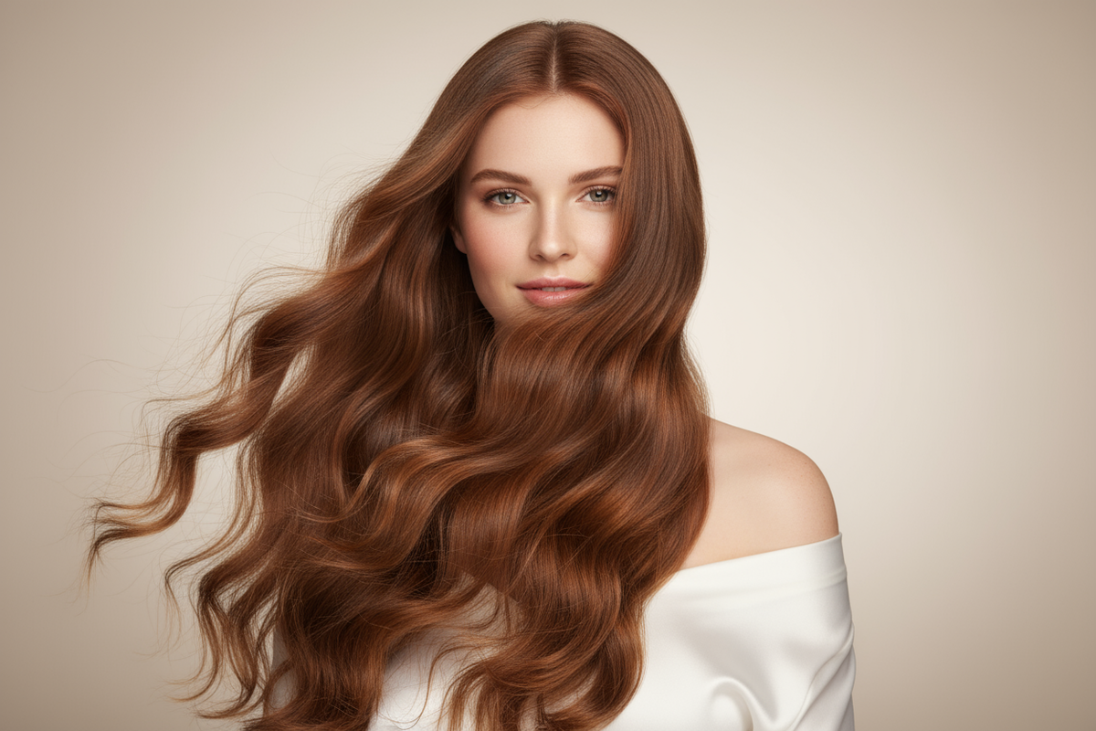 flowing beautiful hair on a white model