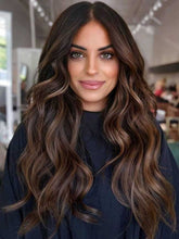 Load image into Gallery viewer, Meena Human Hair Wig - Long Chocolate Brown with Highlights Human Hair Wigs Styles Wigs

