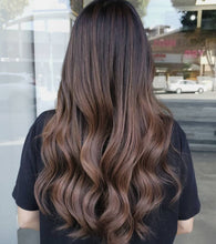 Load image into Gallery viewer, Meena  Human Hair Wig - Long Chocolate Brown with Highlights
