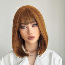 Load image into Gallery viewer, Synthetic Bob Wig with Blunt Bangs Synthetic Wig Wig Store
