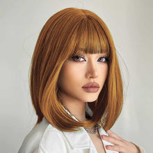 Load image into Gallery viewer, Synthetic Bob Wig with Blunt Bangs Synthetic Wig Wig Store

