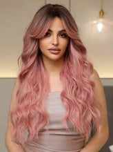 Load image into Gallery viewer, 26 Inch Butterfly Haircut Pink Long Curly Wigs With Bangs
