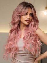 Load image into Gallery viewer, 26 Inch Butterfly Haircut Pink Long Curly Wigs With Bangs
