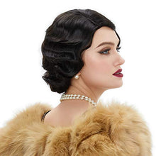 Load image into Gallery viewer, Jet Black 1920s Finger Wave Flapper Wig
